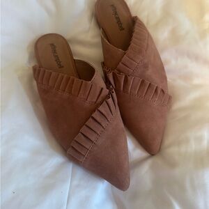Jeffrey Campbell Brown/Mauve Ruffled Mules